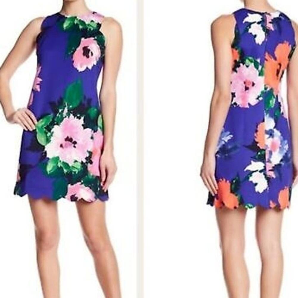 Vince Camuto Floral Scalloped Edged Stretch Dress Sz.10 #1555